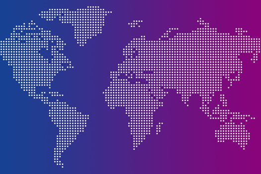 World map with dotted outline and ETAS colors